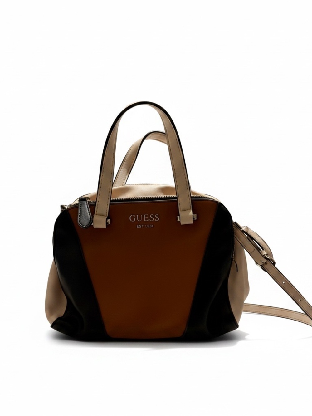 Guess Two-Tone Tan, Black & Cream Satchel